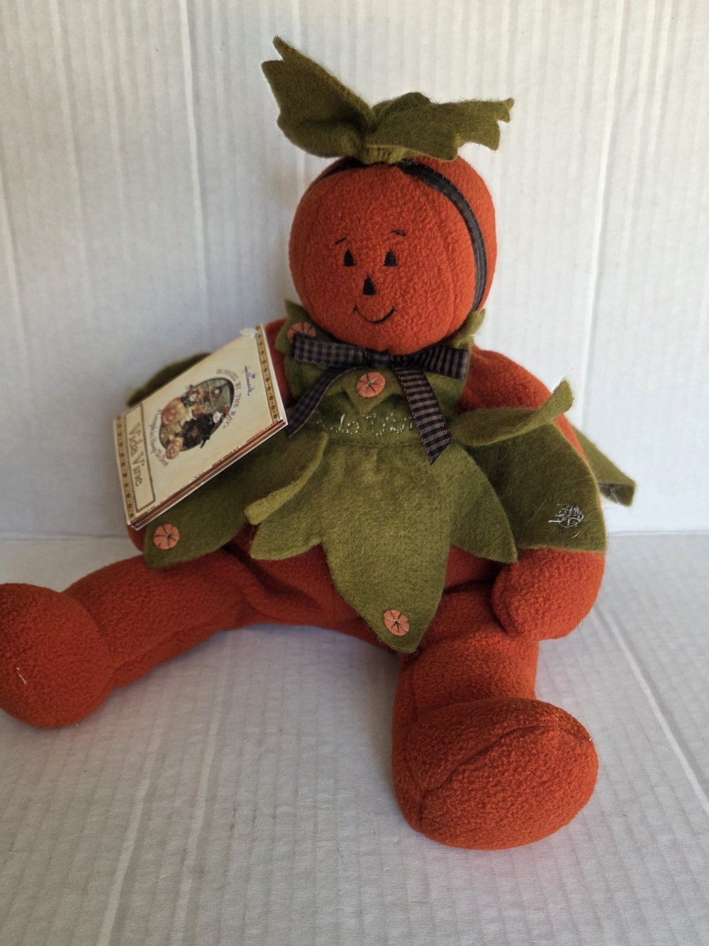 Bunnies by the Bay Orange Pumpkin Plush with Olive Leaf Collar Vida Vine